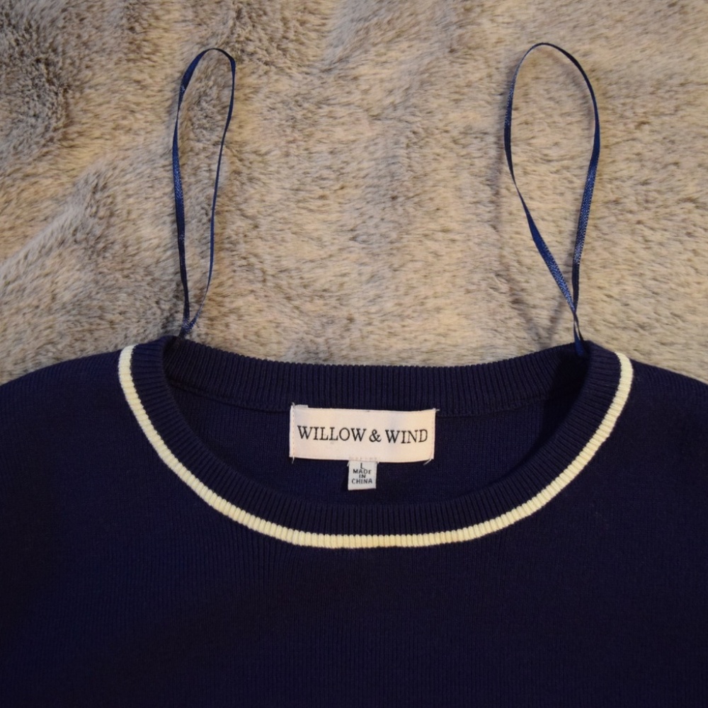 Willow & Wind Preppy Pleated Navy Blue Skirt and Sweater Set - Picture 2 of 15